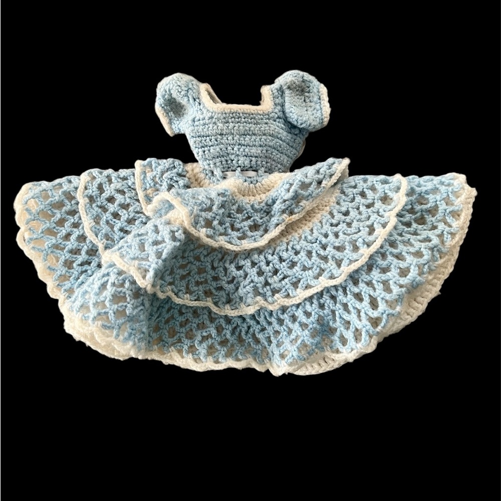 Handcrafted Vintage Crocheted Blue and White Layered Baby Doll Dress